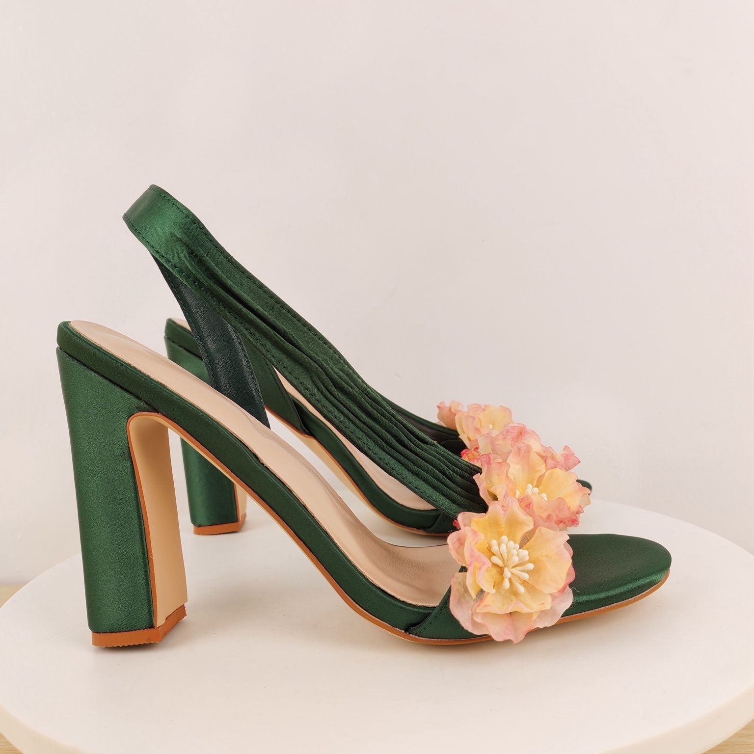 Block Heels Slingback Flowers  - Slip Dress Satin review and price